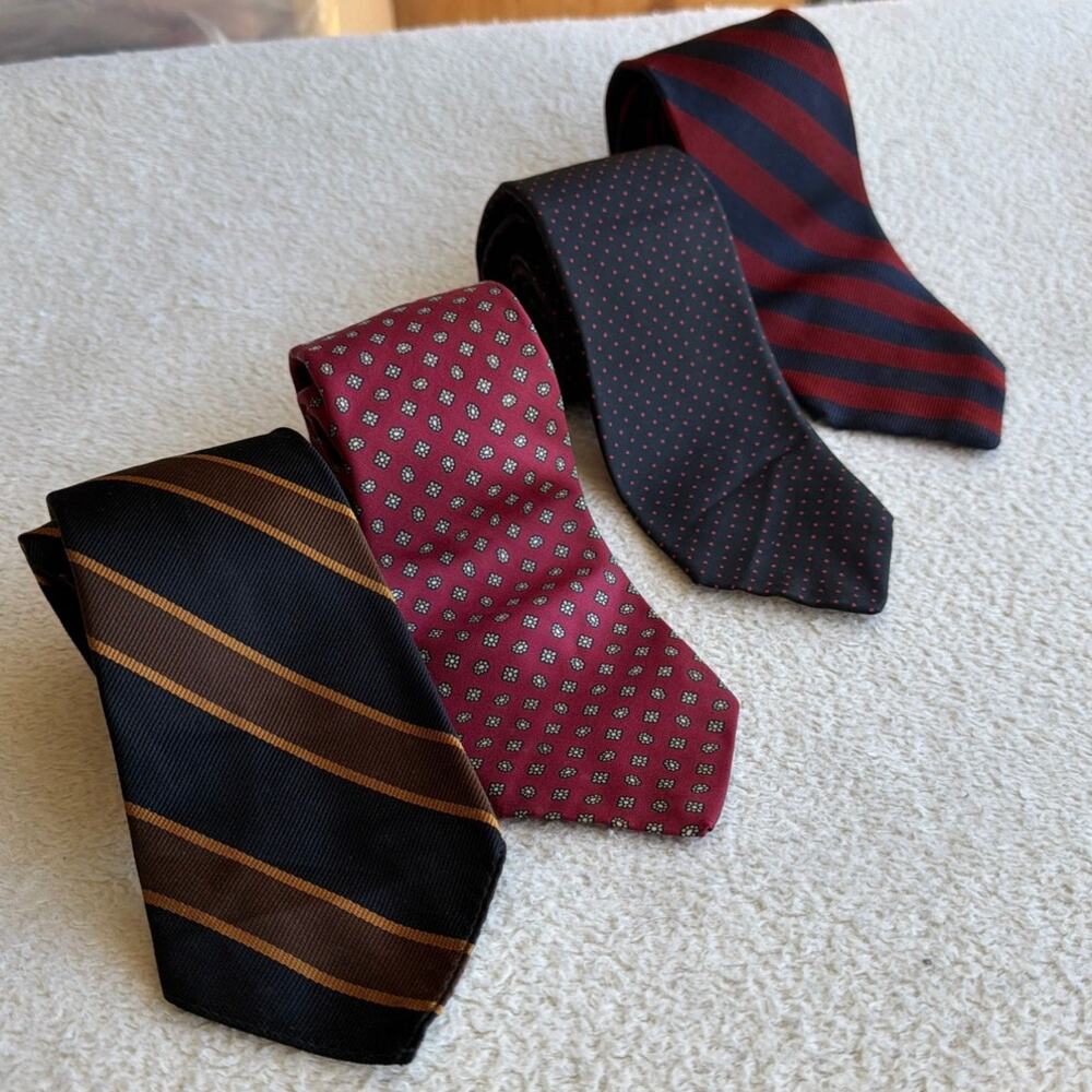 Vintage Silk Tie Lot of 4 USA Made Stripes Polka Dots